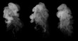 © C VrStudio - Dense white smoke isolated on black background, realistic fog and vapor texture collection with dramatic swirling mist, atmospheric overlay effect for cinematic design and creative background concept.
