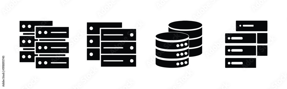 Collection of server racks and data storage devices icons for ...