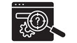 © skakter24 - Browser troubleshooting icon with magnifying glass and question mark over target, gear settings symbol for web diagnostics, search, analysis, and technical support UI