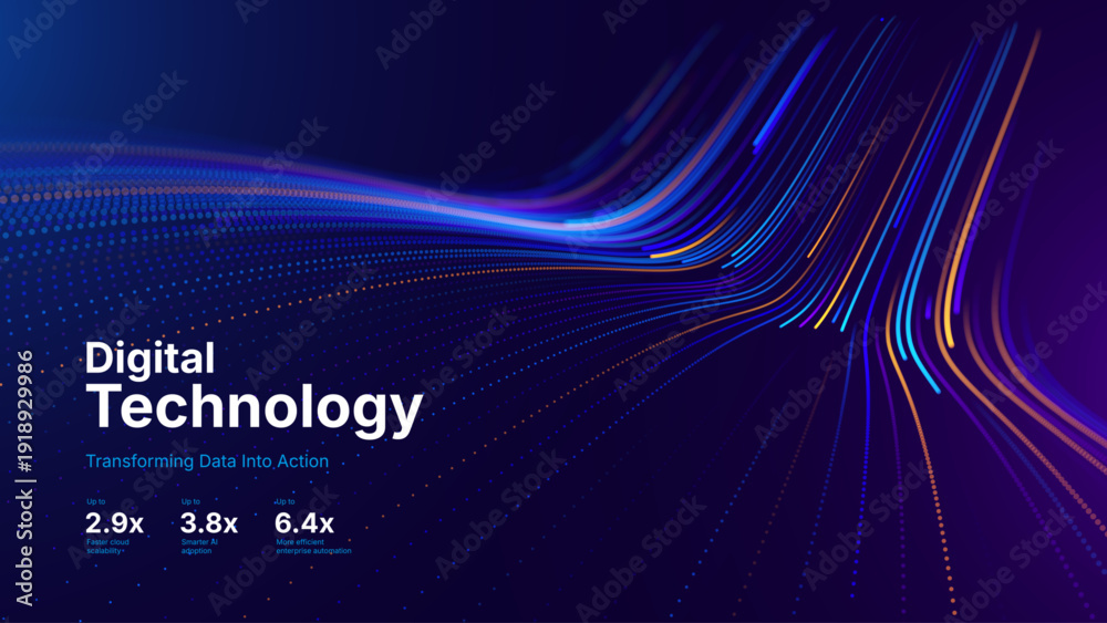 Technology Big Data Flow Background with AI Particles and Digital ...