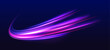 © ikril - Laser neon wave flows across dark city road. Motion lines trace speed and energy, forming dynamic trails along the highway traffic. Futuristic night race illustration created in vector.