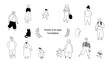 © andgraph - いろんな年齢の人々｜線画,ハンドドローイング,ベクターイラスト｜People of all ages with cats,vector illustration