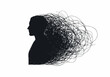 © dhorido studio - Silhouette of a profile of a person with a tangled mess of lines erupting from their head, symbolizing a chaotic mind or mental distress