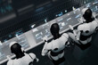 © Rendara Studio - 3D Robot Code Monitoring, transparent screens show system logs