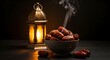 © Hamza - Dark Moody Ramadan Iftar Scene with Dates, Lantern and Atmospheric Smoke