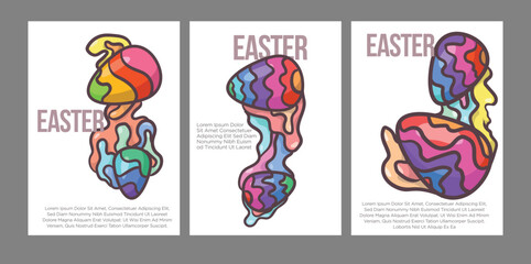  Contemporary Pastel Easter Egg Wall Art Set. Pastel Abstract Easter Eggs Print Set . print size easter poster in pastel color vector illustration.