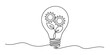 © Jotish_Design Store - Continuous line drawing of a light bulb with gears and a plant for green energy innovation