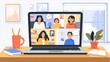 © Nicat - Online meeting concept, laptop with video call
