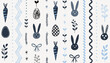 © VectorVista - Easter icons and bows in minimal blue gray flat vector style for holiday decoration and design