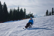 © Alex - handicapped athlete goes downhill, extreme sport and winter snow sports for person with a disability, mono ski