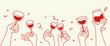 © venimo - Vector simple minimal linear style illustration with sketch hands holding wine glasses, celebration and party vibe, invitation design element, banner, template