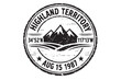 © AamirSohail - Vintage Highland Territory mountain stamp, distressed outdoor adventure badge, retro travel logo