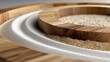 © Thawatchai - Wooden Circular Design: An elegant, close-up shot of a unique wooden circular design with textured elements. Evoking a sense of modern artistry and natural material.