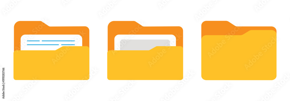 File folder icon set. Open and closed folders with documents icons ...