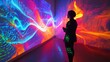 © Nataliia - Silhouette of female admiring vibrant digital art in gallery