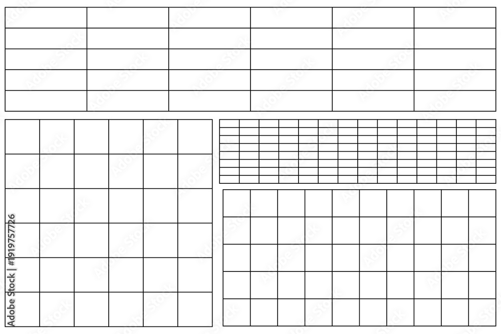 Blank table grid layout set isolated ontransparent background. Clean ...
