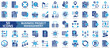 © Uniconlabs - business project management icon set flat style illustration. containing project closure, objective alignment, deliverable review, document sharing, work breakdown, meeting agenda, priority setting