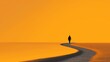 © huynh - Silhouette of a man walking alone on a winding path toward a bright orange horizon, conceptual image for the journey of life, career path, future goals and personal discovery at sunset.