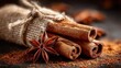 © possawat - Aromatic Cinnamon Sticks Wrapped in Burlap with Star Anise Accent
