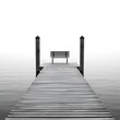 © Tanvir Rahman  - Black and white wooden pier with empty bench over calm water minimalist mood