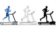 © Mehboob - A fit man running on three different colored treadmills in a row