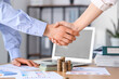 © Pixel-Shot - Business partners shaking hands in  office, closeup