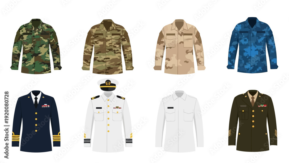 Command Uniform Pattern Various military uniforms displayed in a grid pattern on a plain white ...