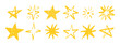 © Yanka - Yellow wax pencil stars set collection doodle hand drawn icon. Outline drawing star line clipart symbol.