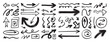 © Yanka - hand drawn arrows set grunge rough, brush stroke curly arrow collection