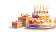 © Asif - Happy Birthday concept with birthday cake, candles and gift, isolated on transparent background