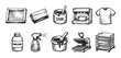 © Bogdan - Hand-drawn vector illustration of screen printing equipment. Includes frame, squeegee, emulsion, exposure unit, spray, spatula, heat press, ink, t-shirts. Use for craft business concepts and design.