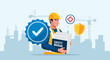 © AMHU - Construction Worker with Safety Helmet Holding Manual in Urban Site