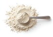 © Syukur - Overhead shot of a scoop overflowing with light powder on a white background