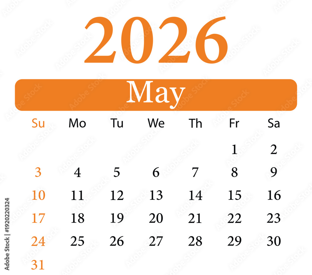 2026 may calendar with dates, May 2026 Calendar Vector Illustration ...