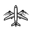 © teracreonte - Logo agencia de viajes. Dibujo sencillo con líneas de un avión de pasajeros volando sobre unas montañas