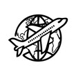 © teracreonte - Logo agencia de viajes. Dibujo sencillo con líneas de un avión de pasajeros con un globo terráqueo