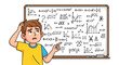 © narastockimages - Confused student struggling with complex mathematical equations and formulas on a whiteboard, illustrating the challenges of learning advanced algebra