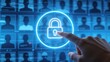 © James - Cybersecurity data protection concept with digital padlock interface and blurred user profiles background,secure identity access control and privacy technology in modern network system