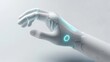 © Half - Futuristic Robotic Hand with Glowing Interface on White Background.