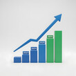 © Vector Vault - Three dimensional business bar chart showing rising trend from year 2023 to 2026 with arrow