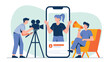 © muhammad - Content creator recording video with camera and smartphone screen social media influencer flat vector illustration modern vlog concept