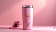 ©  Cheerify - Pink floral insulated tumbler with daisy detail on soft pastel background — feminine reusable drinkware aesthetic.