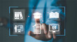 © Krittamet - E- learning platform, education digital courses, academic certification, remote training, knowledge management, and modern distance learning technology. Person with online education interface icons.