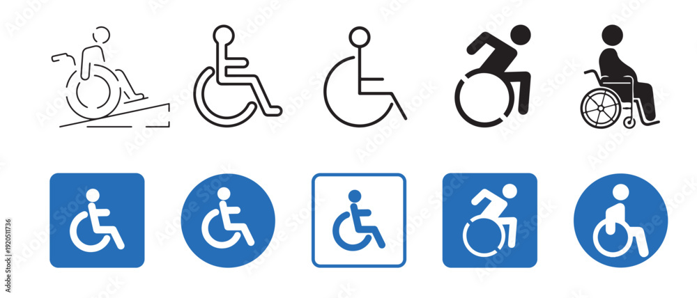 Wheelchair Accessibility Icons Set – Disabled Person, ADA Accessible ...