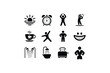 © Creative Sonda - Black silhouette icons depicting a morning routine and daily activities sun alarm clock