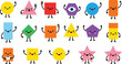 © Maslima - Cute geometric shape character vector set featuring happy circles squares triangles stars and polygons with funny faces for preschool education kids stickers and nursery decor