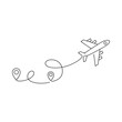 © MSTMOUSUMI - A minimalist drawing of an airplane leaving a trail of location pins behind