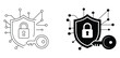 © Oscar N. Erwin - Cyber security shield icon set illustrating lock and key elements, data protection symbols, digital privacy