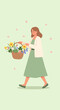 © Naif - Joyful Woman Carries Freshly Picked Blooms In Woven Basket