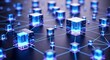 © florynstudio3 - Abstract digital network, glowing blue cubes interconnected by lines on a dark surface
